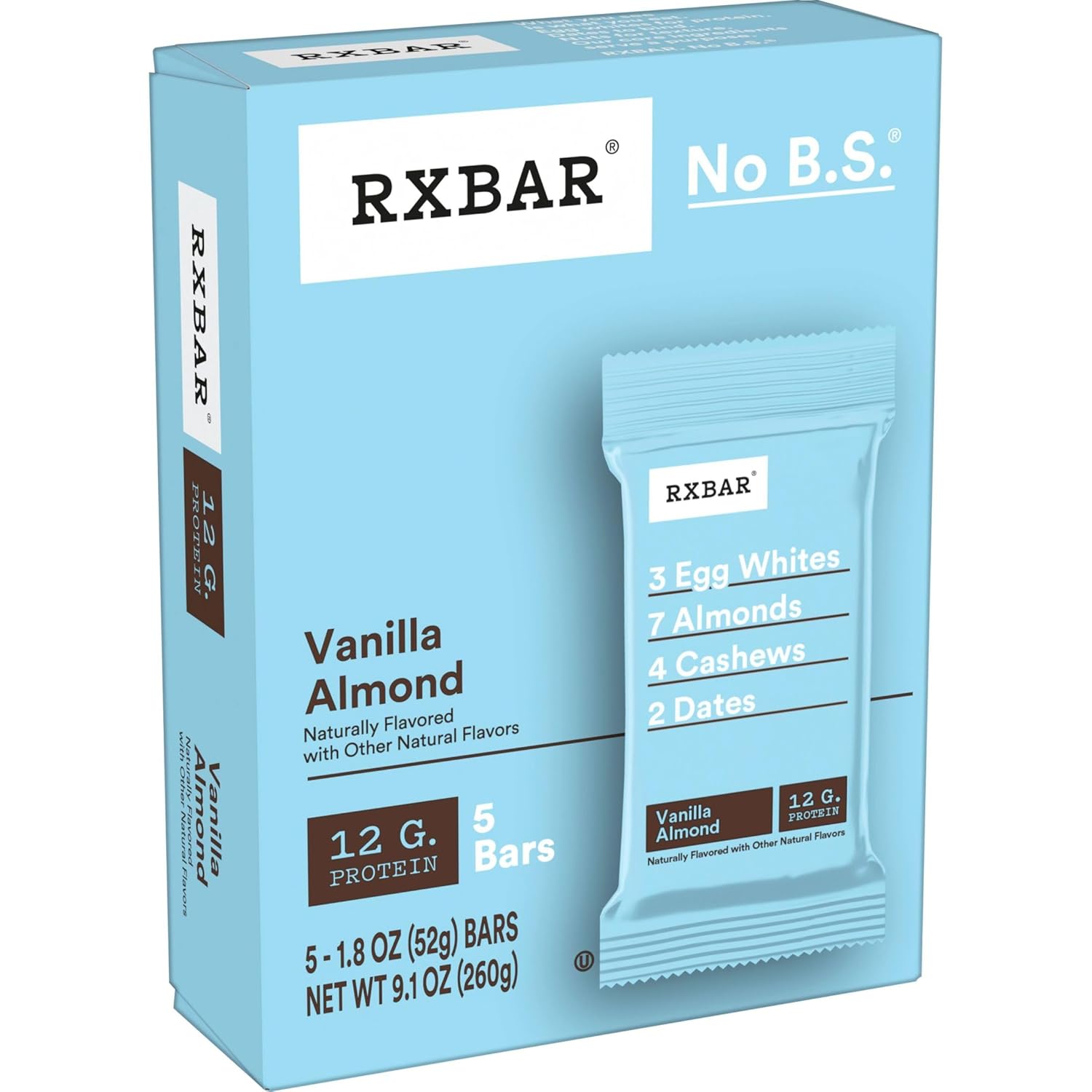 RXBAR Protein Bars, 12g Protein, Gluten Free Snacks, Vanilla Almond (6 Boxes, 30 Bars)