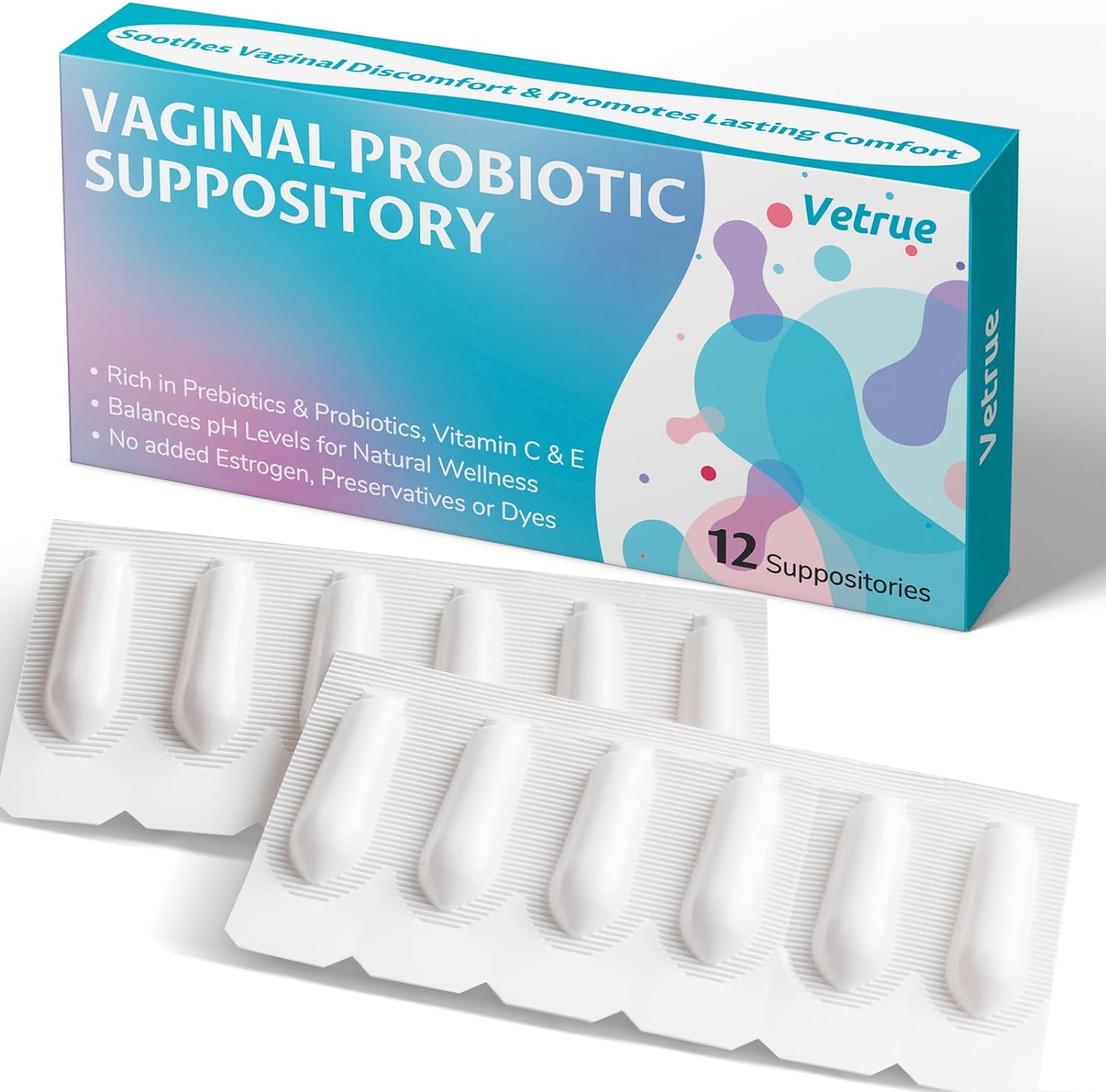 Vaginal Probiotic Suppository, Feminine Health for Comfort, pH Balance, Odor Control - Prebiotic & Probiotic Strains Support for Healthy Vaginal Flora, Moisturizer for Intimate Dryness(12pcs)