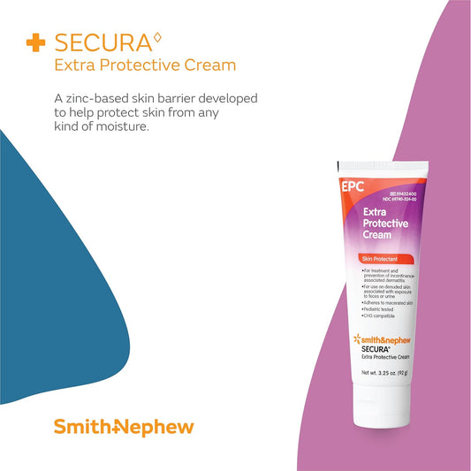Smith+Nephew Secura Extra Protective Cream (Epc) Tube, Diaper Rash Cream For Adults, Incontinence Skin Protectant, 3.25 Ounces White