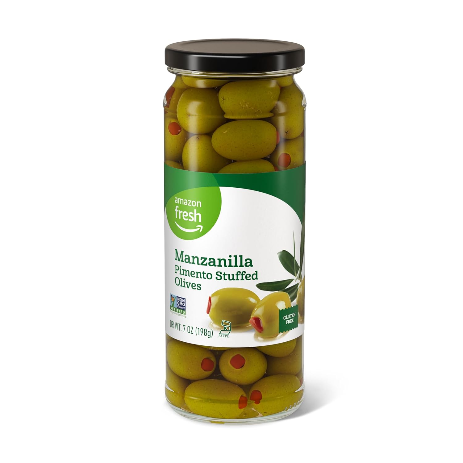 Amazon Fresh, Manzanilla Pimento Stuffed Olives, 7 Oz (Previously Happy Belly, Packaging May Vary)