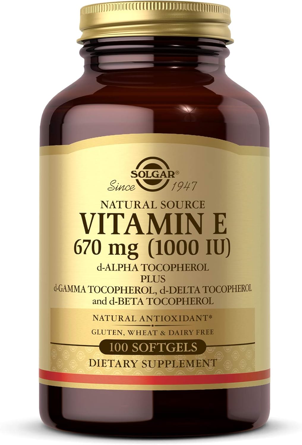 Solgar Vitamin E 670 Mg (1000 Iu), 100 Mixed Softgels - Natural Antioxidant, Skin & Immune System Support - Naturally-Sourced Vitamin E - Gluten /Dairy Free - 100 Servings