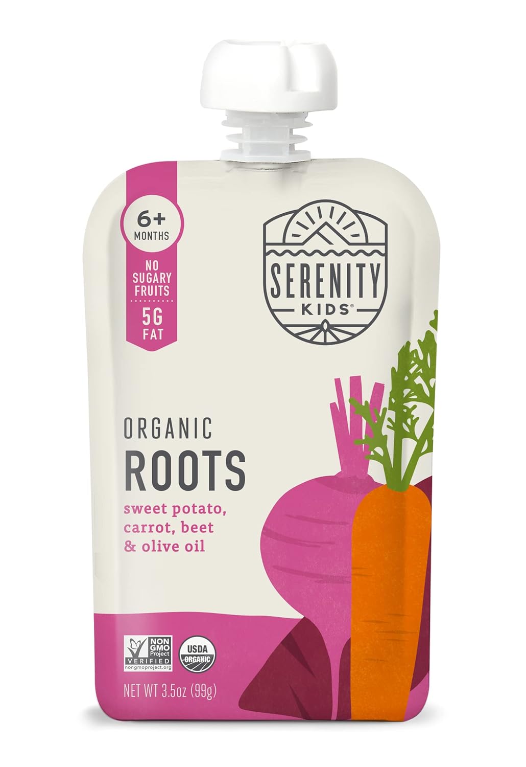 Serenity Kids 6+ Months USDA Organic Veggie Puree Baby Food Pouches | No Sugary Fruits or Added Sugar | Allergen Free | 3.5 Ounce BPA-Free Pouch | Roots | 6 Count