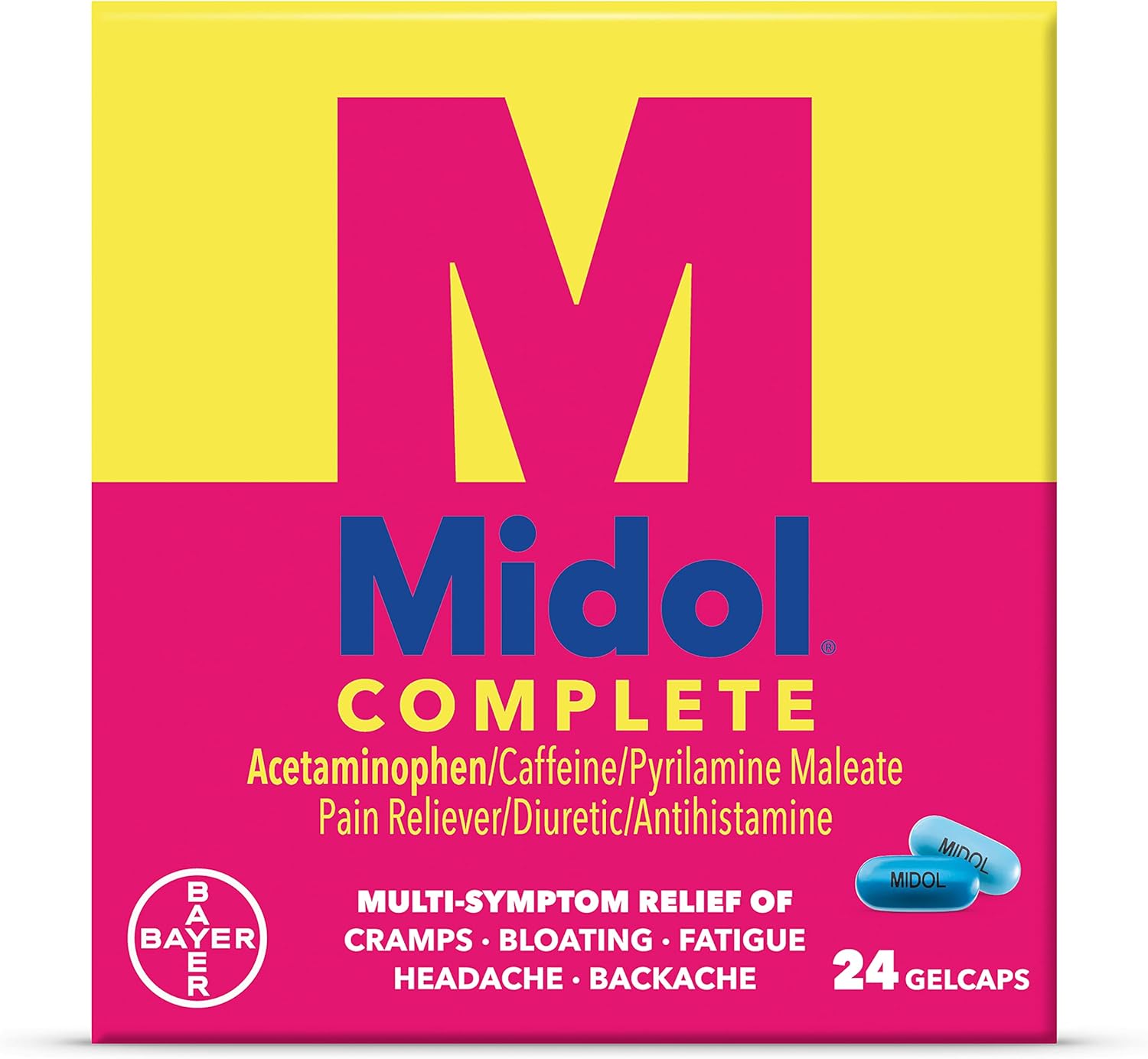 Midol Complete Gelcaps 24Ct: Midol Complete Menstrual Pain Relief Gelcaps With Acetaminophen For Menstrual Symptom, Pms Relief, And Period Cramp Relief - 24 Count (Packaging May Vary)