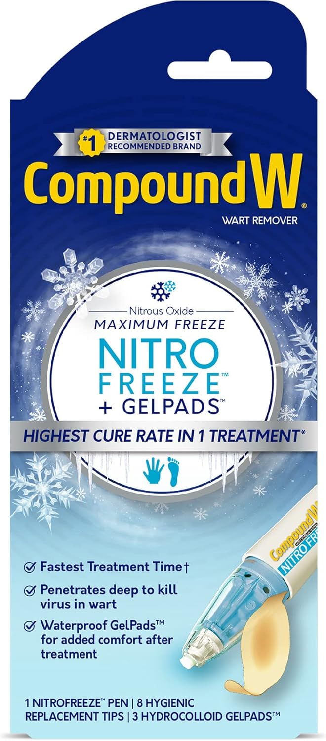 Compound W Nitrofreeze + Gelpads, Wart Removal, 1 Pen, 8 Replaceable Tips & 3 Waterproof Hydrocolloid Gelpads