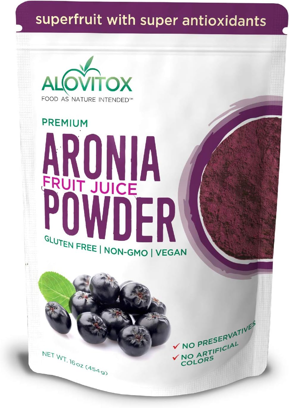 Alovitox Aronia Berry Powder | Antioxidant-Dense Juice Superfood With Dietary Fiber, Vitamins, Calcium, Iron, Boosts Immune System & Reduces Blood Pressure | Raw, Vegan, Non-Gmo, Gluten-Free | 16 Oz