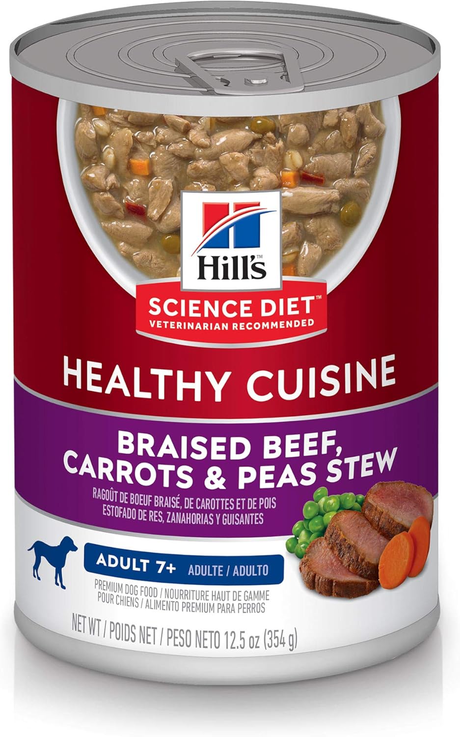 Hill'S Science Diet Healthy Cuisine, Senior Adult 7+, Senior Premium Nutrition, Wet Dog Food, Braised Beef, Carrots & Peas Stew, 12.5 Oz Can, Case Of 12