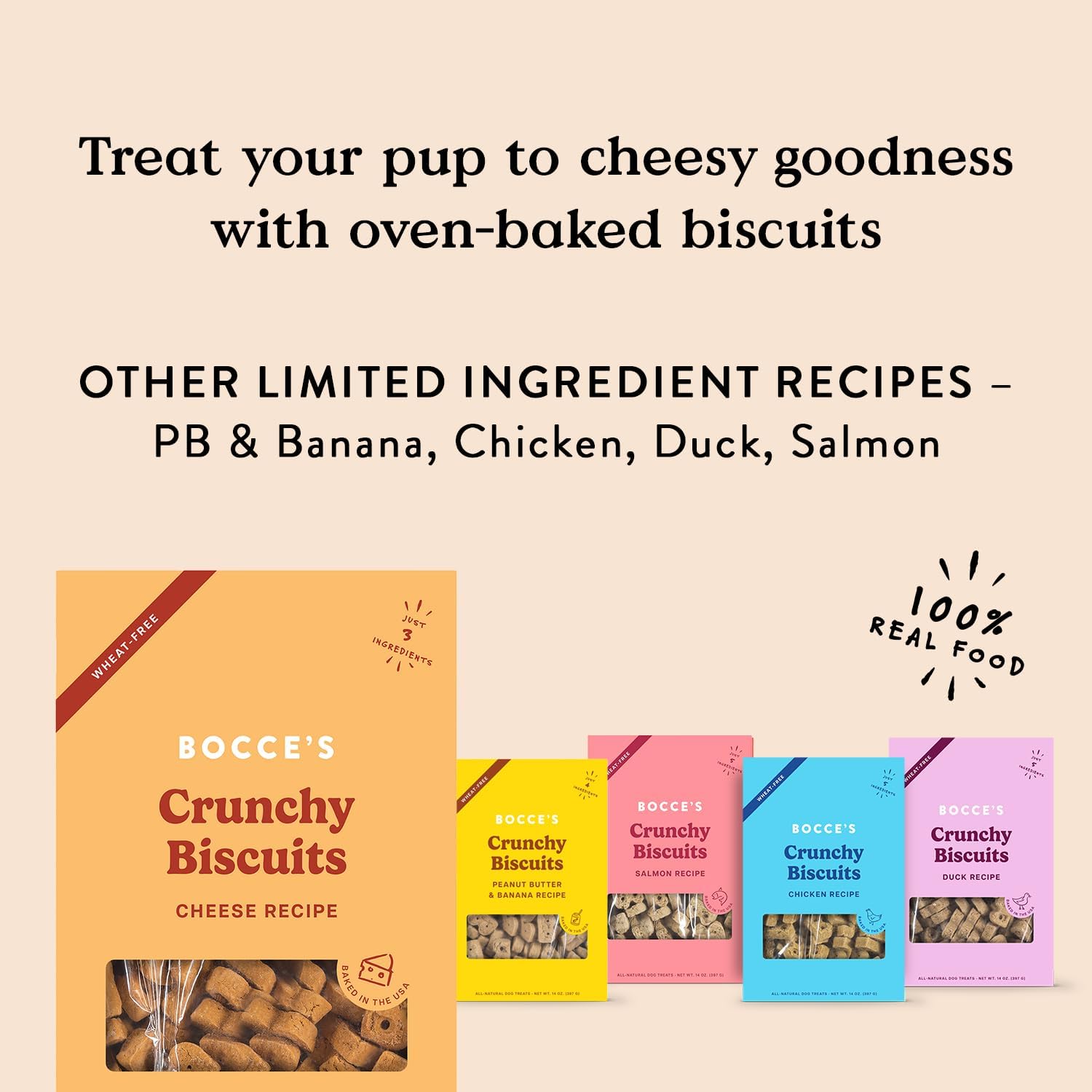 Bocce's Bakery Oven Baked Cheese Recipe Treats for Dogs, Wheat-Free Dog Treats, Made with Real Ingredients, Baked in The USA, All-Natural Cheese Biscuits, 14 oz : Pet Supplies