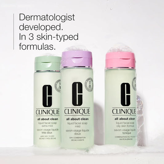 Clinique 3-Step All About Clean Liquid Facial Cleanser Soap For Oily Skin | Types 3 + 4, Mini Travel Size, 1 Fl Oz : Beauty & Personal Care