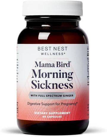 Best Nest Wellness Mama Bird Morning Sickness Relief Supplement, Nausea Relief For Pregnant Women With Full Spectrum Ginger For Dizziness + Motion Sickness, Pregnancy Morning Sickness Relief, 60 Ct