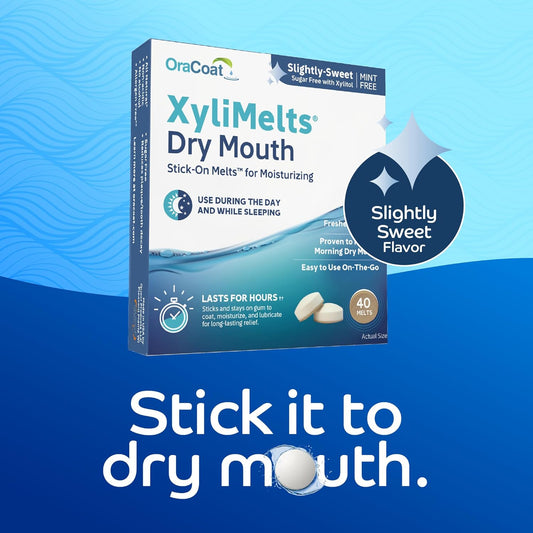 Oracoat Xylimelts Dry Mouth Relief Moisturizing Oral Adhering Discs 40 Count, Slightly-Sweet With Xylitol, For Dry Mouth, Stimulates Saliva