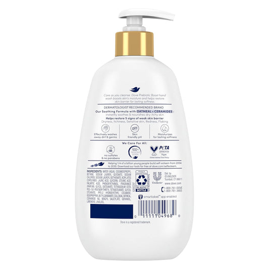 Dove Prebiotic Boost Hand Wash Soothing Therapy 4 Count For Lasting Softness, With Oatmeal & Ceramides, 12 Oz : Beauty & Personal Care