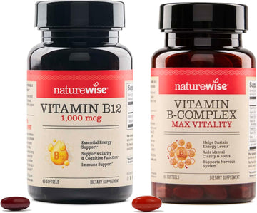 Naturewise Vitamin B12 1,000 Mcg And Vitamin B Complex For Cellular Energy, Mental Clarity, Maximum Vitality - 60 Softgels Each