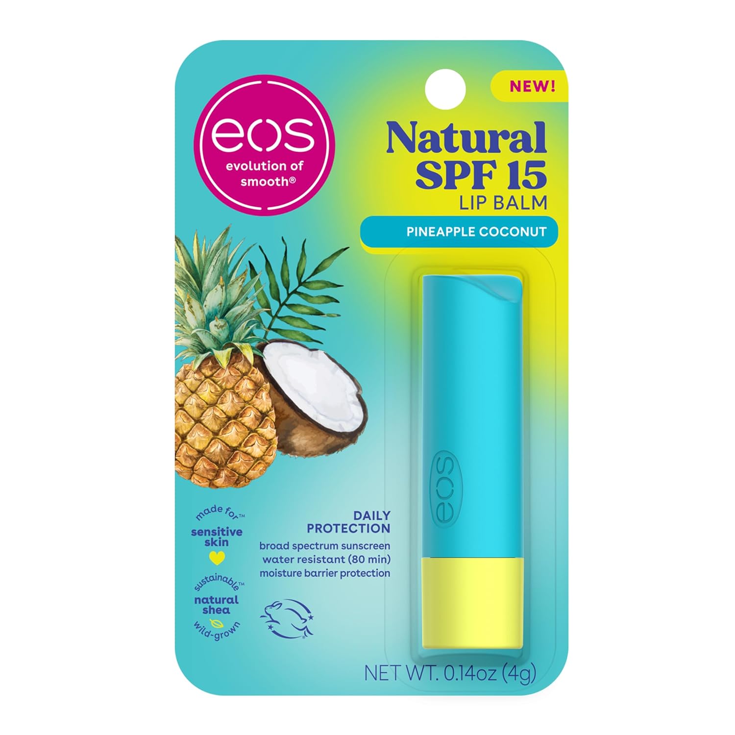 Eos Natural Spf 15 Lip Balm- Pineapple Coconut, Daily Protection, Water Resistant, 0.14 Oz