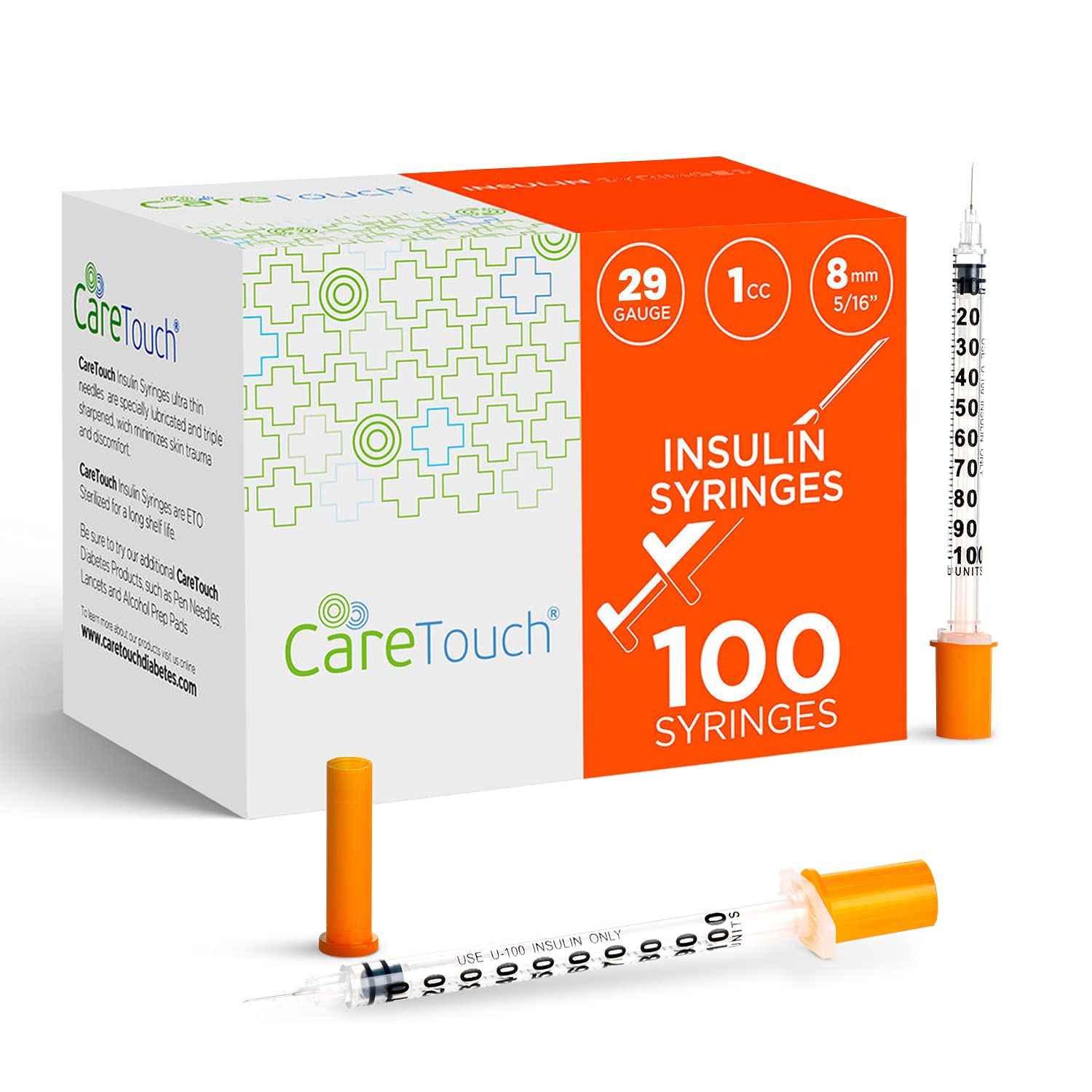 Care Touch Insulin Syringes | 29G 5/16" - 8 Mm 1 Cc (Pack Of 100)