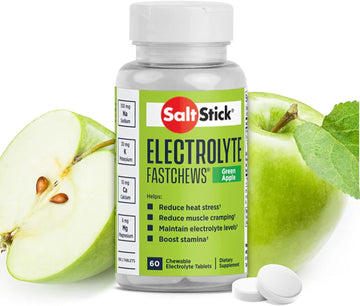 Saltstick Electrolyte Fastchews - Green Apple Chewable Electrolyte Tablets - Salt Tablets For Runners, Electrolyte Chews For Hydration - 60 Count