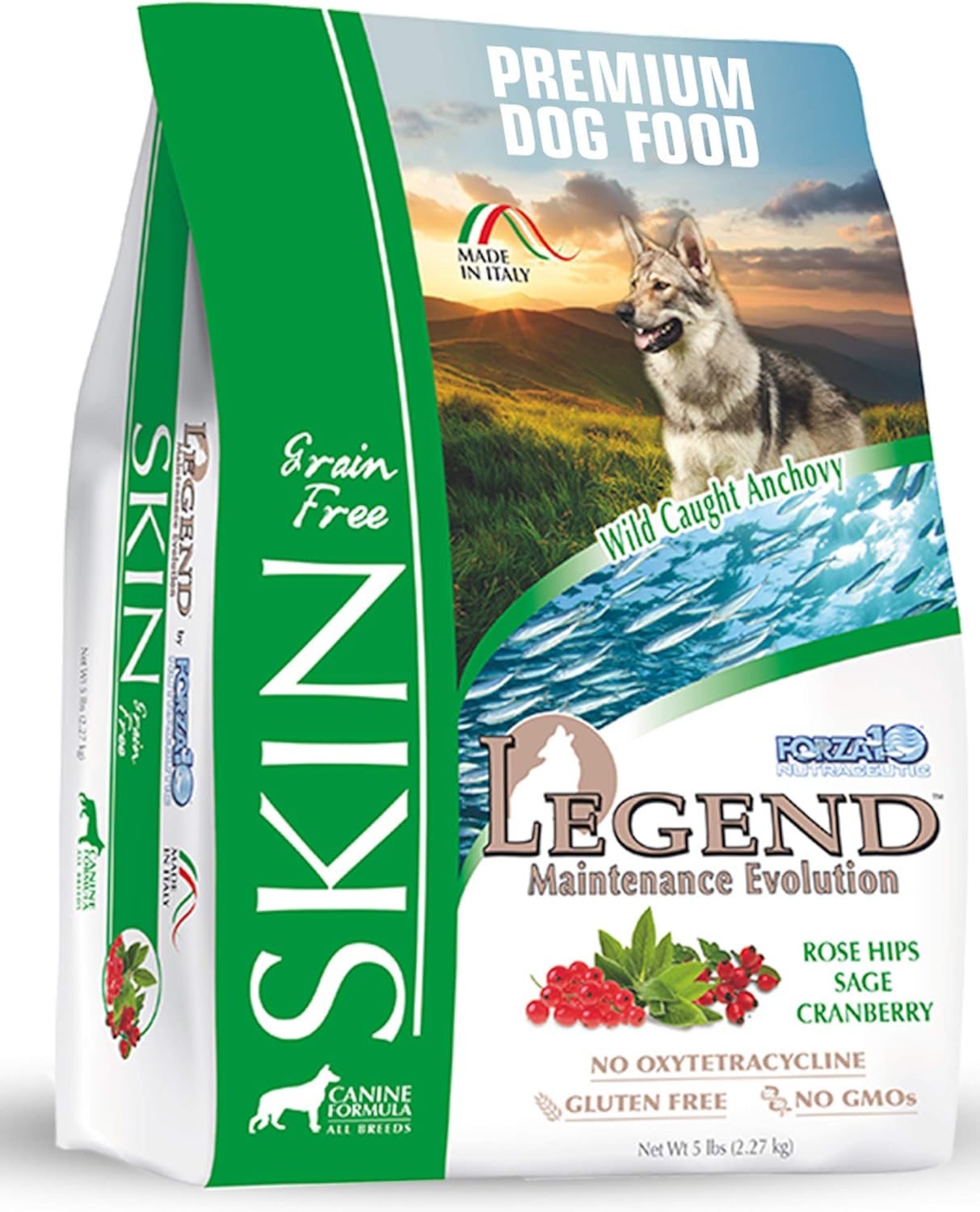 Forza10 Legend Sensitive Skin Dog Food, Grain Free Dry Dog Food For Sensitive Skin With Curative Herbs, Wild Caught Anchovy Flavor Allergy Dog Food, For Adult Dogs, Pack Of 1 (5 Pounds)