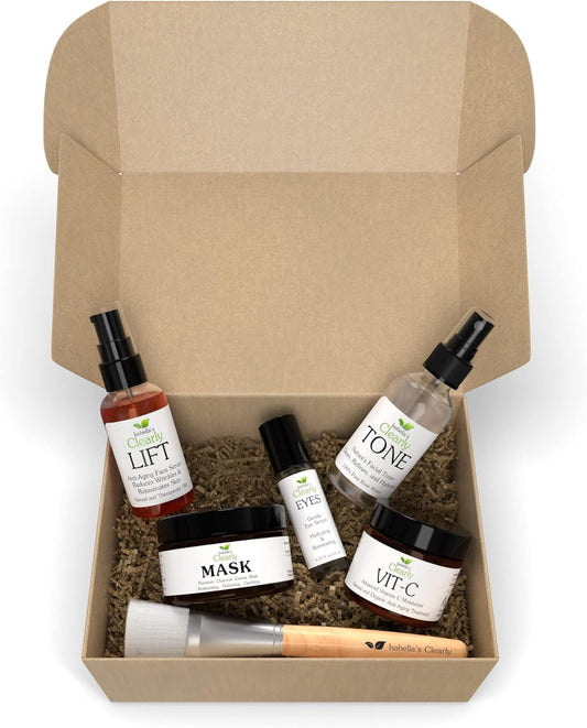 Flawless Natural Skin Care Gift Set For Women | 6 Piece Beauty Set For Her, Birthday, Christmas Gift Idea | Rose Facial Toner, Eye Serum, Face Oil And Cream, Charcoal Mask | Handmade In Usa