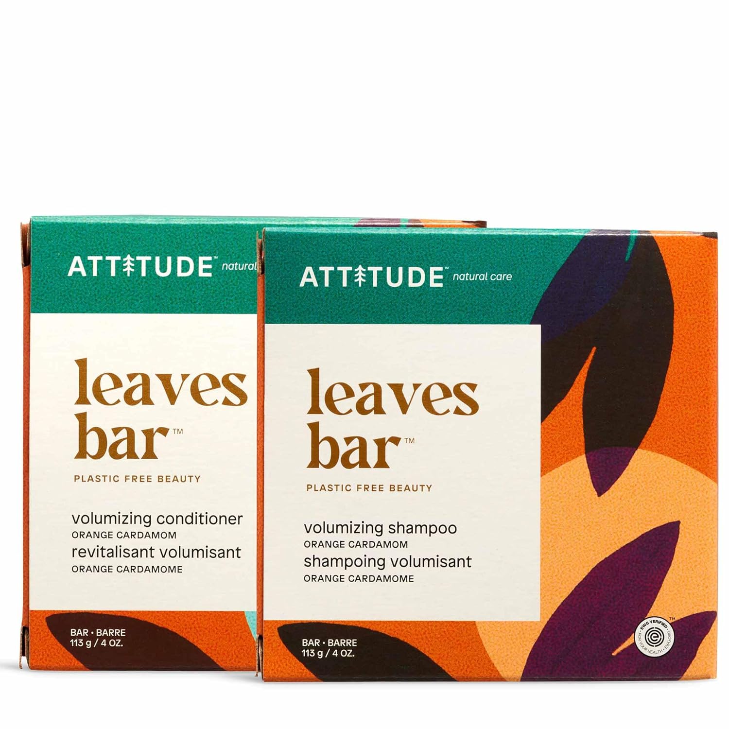 Bundle Of Attitude Hair Shampoo And Conditoner Bar, Plastic-Free Beauty Care, Vegan And Cruelty-Free, Volumizing, Orange Cardamom, 4 Oz