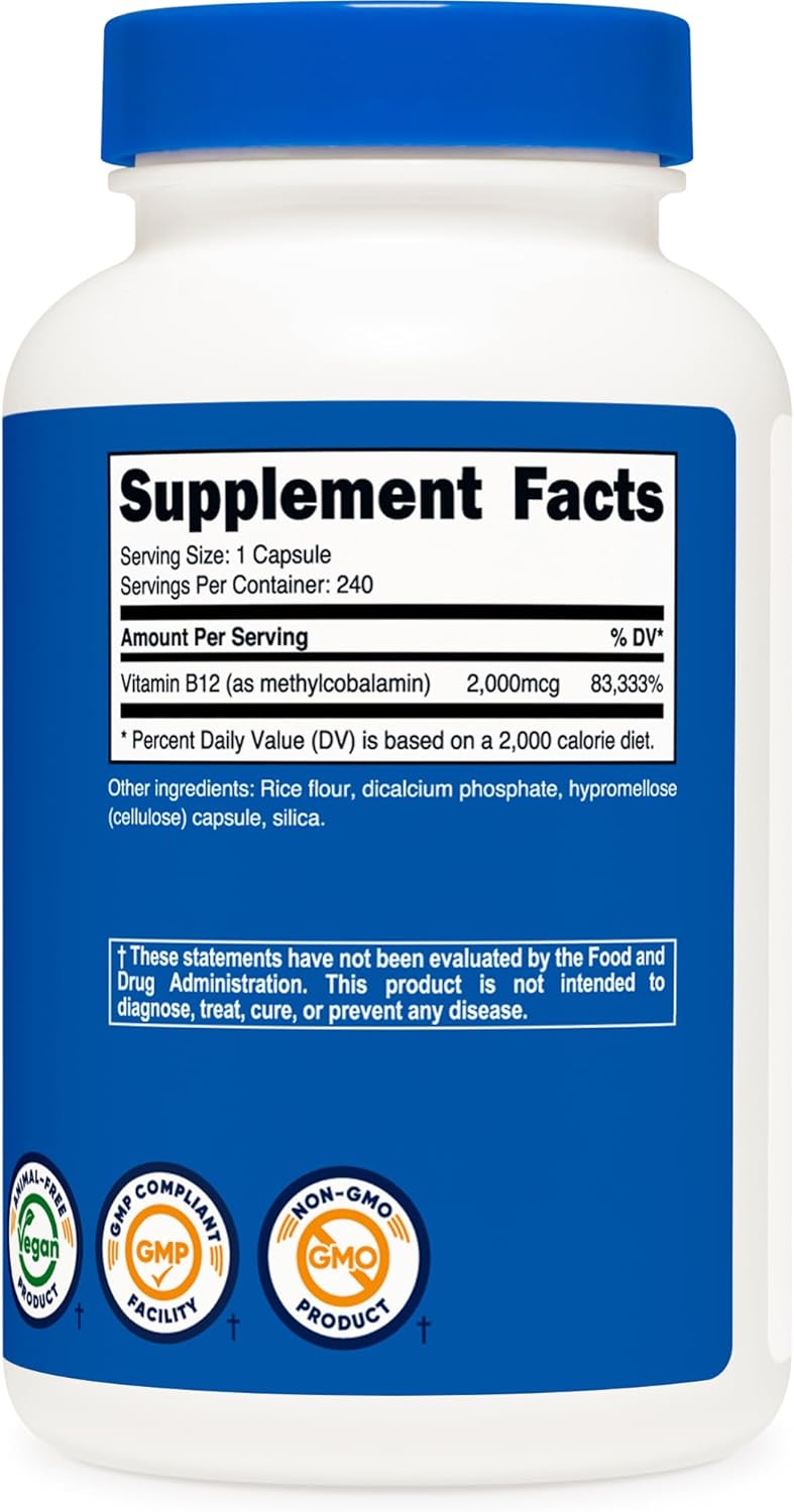 Nutricost Vitamin B12 (Methylcobalamin) 2000mcg, 240 Capsules - Vegetarian Caps, Non-GMO, Gluten Free B12 Supplement : Health & Household