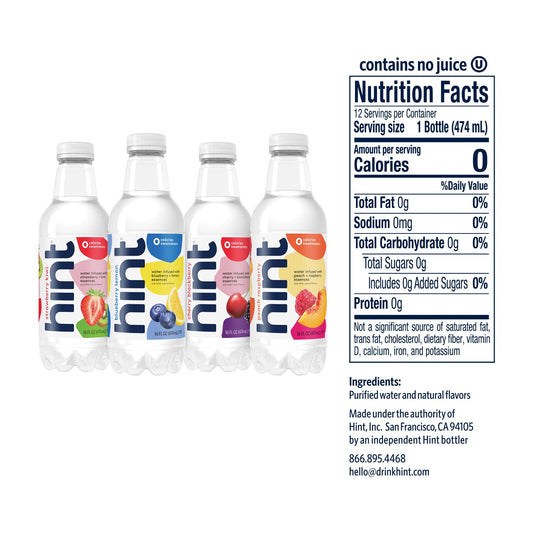 Hint Water Smashup Variety Pack, 3 Bottles Each Of: Blueberry Lemon, Cherry Blackberry, Peach Raspberry, And Strawberry Kiwi, Zero Calories, Zero Sugar, Zero Sweeteners, 16 Fl Oz (Pack Of 12)