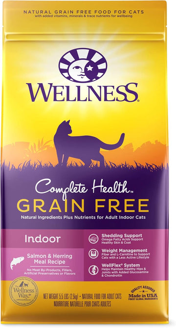 Wellness Natural Pet Food Complete Health Natural Grain Free Salmon & Herring Indoor Dry Cat Food, 5.5 Pound Bag