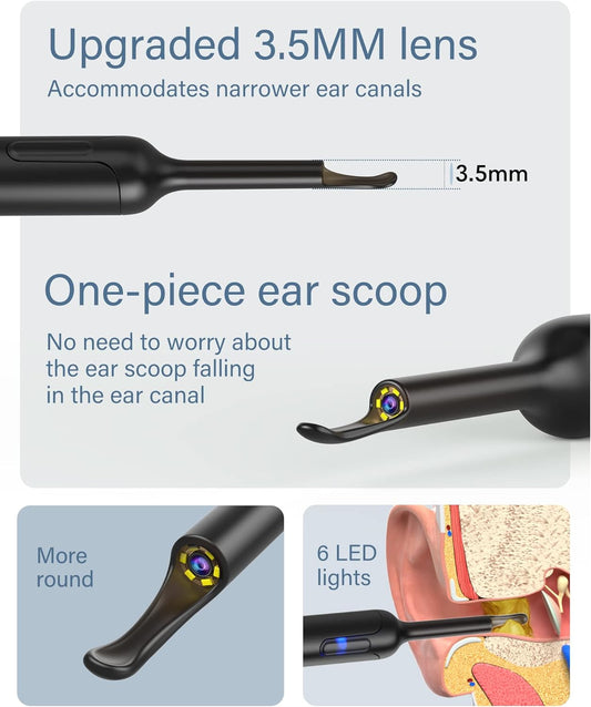 Ear Wax Removal, Ear Cleaner with Camera, Ear Wax Removal Tool Camera with 1080P, Otoscope with Light, Ear Wax Removal Kit with 6 Ear Pick, Ear Camera for iPhone, iPad, Android Phone