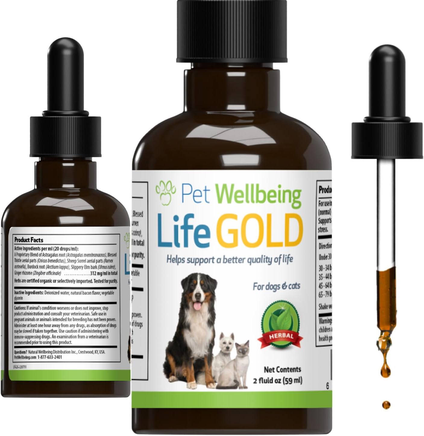 Pet Wellbeing Life Gold For Dogs - Vet-Formulated - Immune Support And Antioxidant Protection - Natural Herbal Supplement 2 Oz (59 Ml)