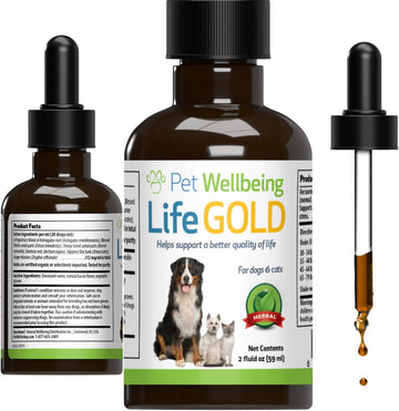 Pet Wellbeing Life Gold For Dogs - Vet-Formulated - Immune Support And Antioxidant Protection - Natural Herbal Supplement 2 Oz (59 Ml)