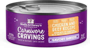 Stella & Chewy'S Carnivore Cravings Savory Shreds Cans – Grain Free, Protein Rich Wet Cat Food – Cage-Free Chicken & Grass-Fed Beef Recipe – (2.8 Ounce Cans, Case Of 24)