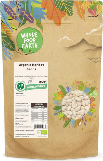 Wholefood Earth Organic Haricot Beans 1Kg Raw | Vegan | Gmo Free | Dried | High Fibre | High Protein | Certified Organic