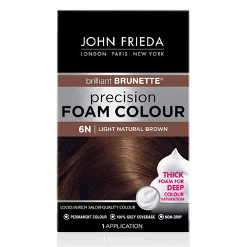 John Frieda Brown Permanent Precision Foam Hair Color Kit, Light Brown Hair Dye, 6N Light Natural Brown Hair Coloring Kit, 1 Application