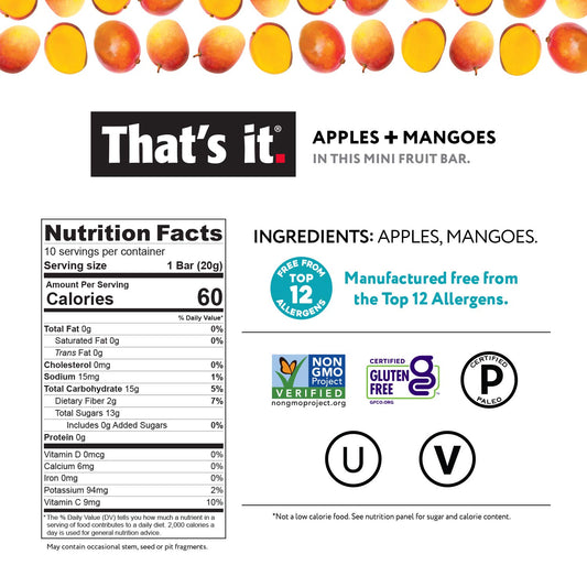 That'S It. Mini Fruit Bars Variety (20 Pack) No Sugar Added, Plant-Based, Vegan & Gluten Free, Breakfast Bar, Paleo, For Children & Adults, Non Gmo, Fiber