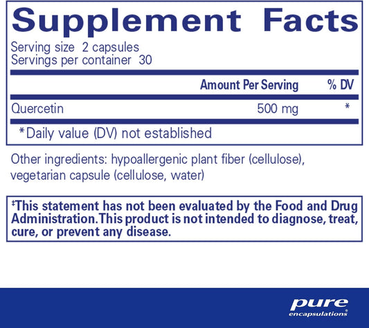 Pure Encapsulations Quercetin - 500 Mg - Immune Support, Cellular Health & Heart Health - Antioxidant Supplement - Gluten Free & Non-Gmo - 60 Capsules