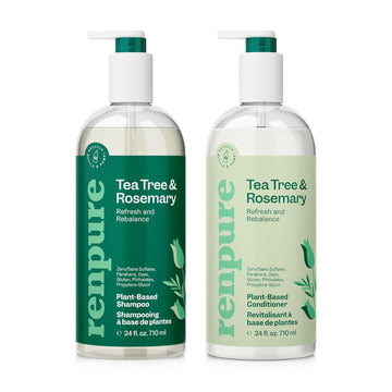 Renpure Tea Tree & Rosemary Shampoo & Conditioner Set, Plant Based - Refreshes & Rebalances Hair And Scalp - For Oily/Normal Hair - Tea Tree Leaf Oil, Rosemary Leaf Extract - 24 Fl Oz Each, 2 Pack