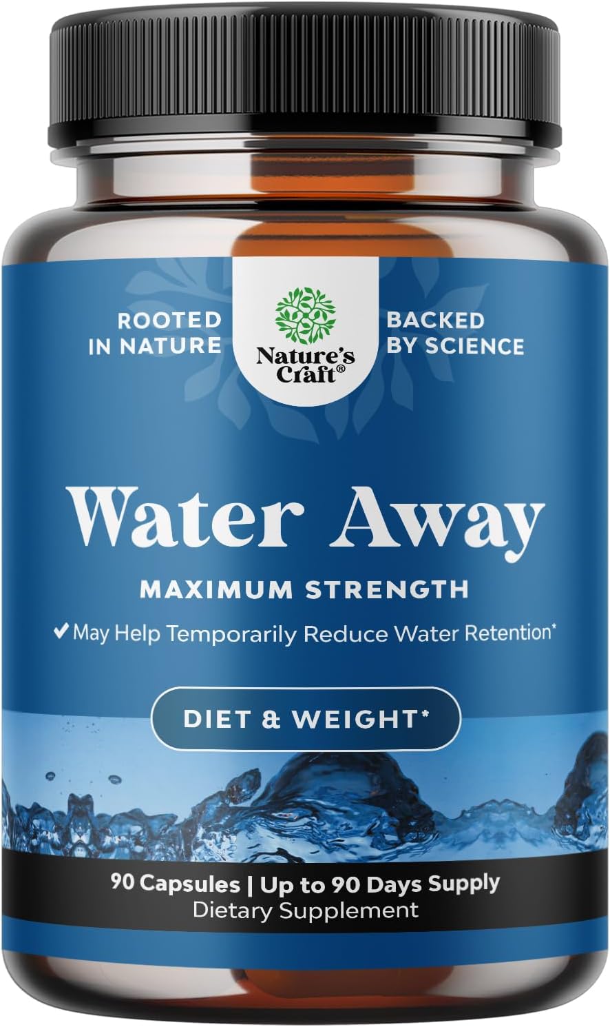 Water Away Pills Maximum Strength - Herbal Diuretic Pills for Water Retention for Fast Acting Bloating Relief for Women and Men - Easy To Take Water Retention Pills for Women and Men