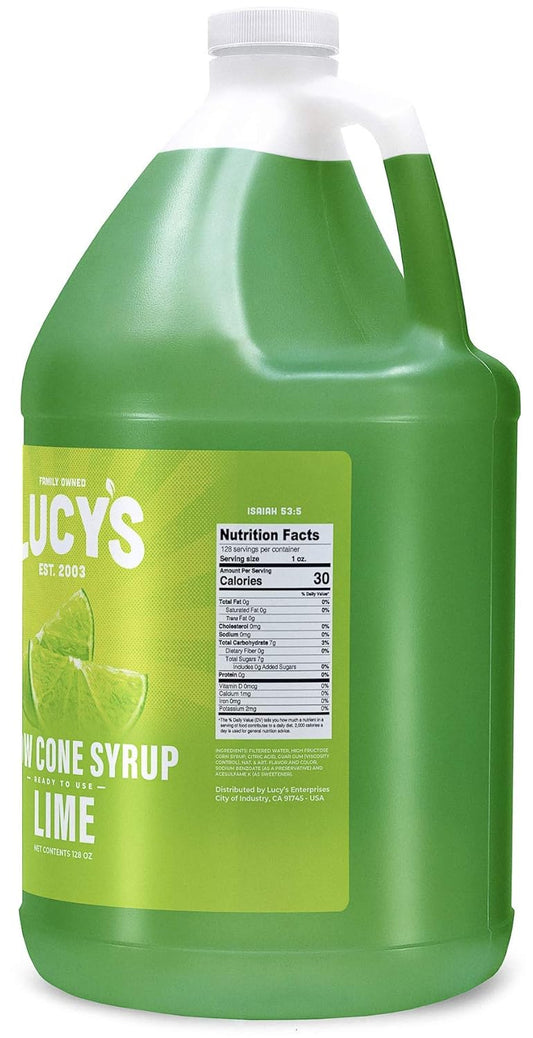 Lucy'S Family Owned - Shaved Ice Snow Cone Syrup, Lime - 1 Gallon (128Oz.)