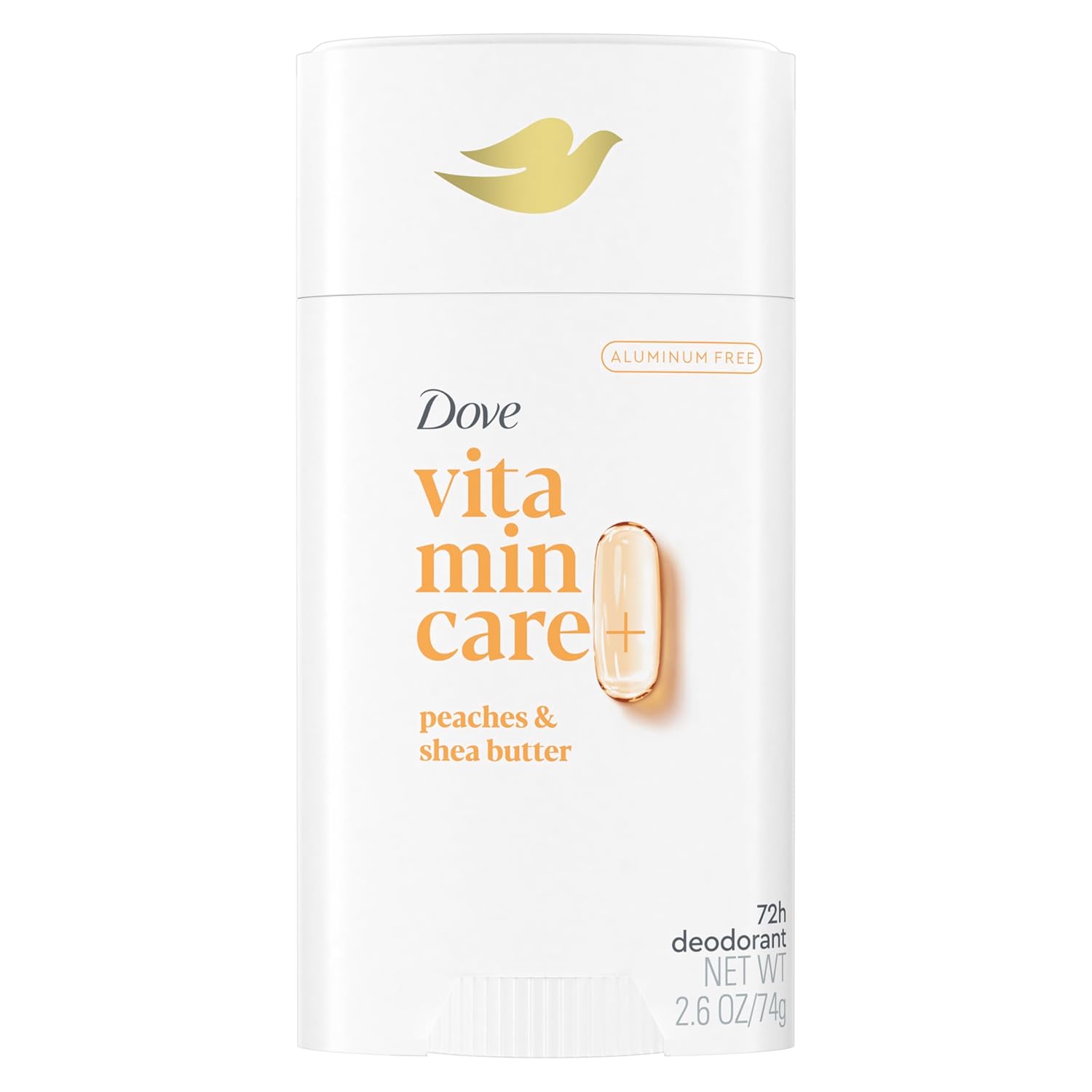 Dove Vitamincare+ Aluminum Free Deodorant Stick Peaches & Shea Butter For 72H Odor Protection Breathable Deodorant For Women 2.6 Oz