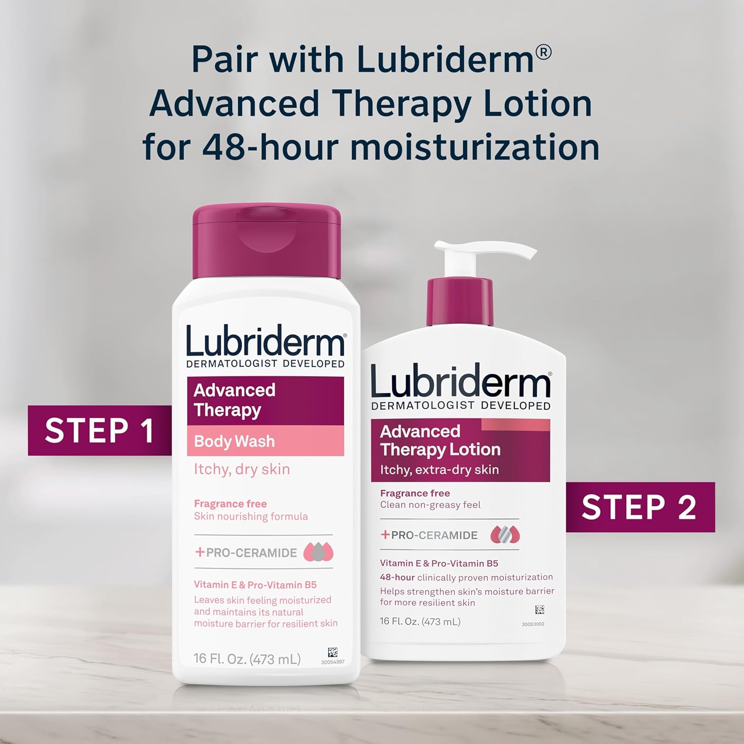 Lubriderm Advanced Therapy Body Wash, Unscented Nourishing Cleanser With Pro-Ceramide, Vitamin E & Pro-Vitamin B5 Gently Cleanses Itchy, Dry Skin, Fragrance Free, Hypoallergenic, 16 Fl. Oz : Beauty & Personal Care