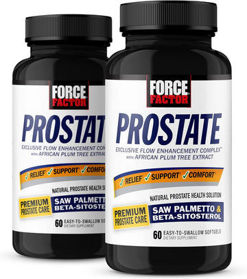 Force Factor Prostate, Saw Palmetto and Beta Sitosterol Supplement for Men, Prostate Health Support, Size Support, Urinary Relief, Bladder Control, Reduce Nighttime Urination, 60 Count (Pack of 2)