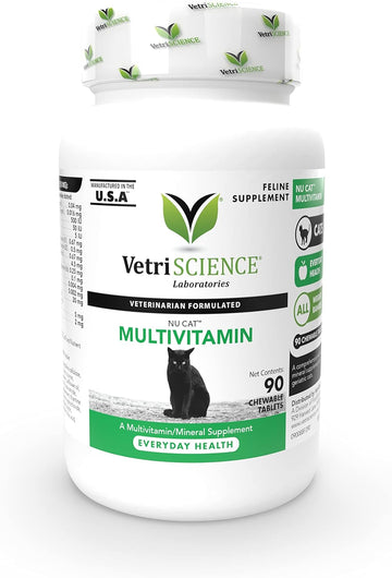 VetriScience NuCat Multi Vitamin for Cats, 90 Chewable Tablets - Complete MultiVitamin Supports Skin and Coat, Immune System, Eye Sight and Everyday Wellness