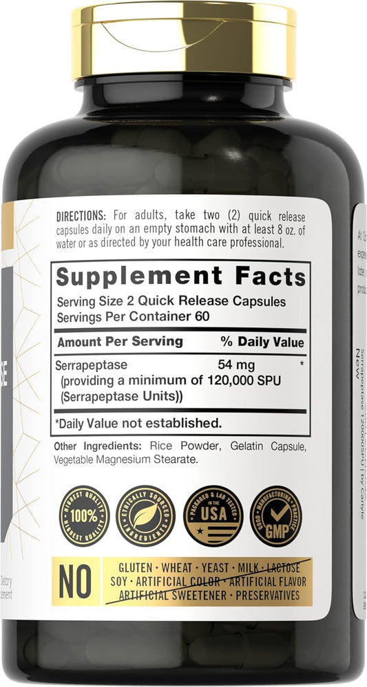 Carlyle Serrapeptase 120000 Spu | 120 Capsules | Supports Sinus Health | Gluten Free Enzyme Supplement