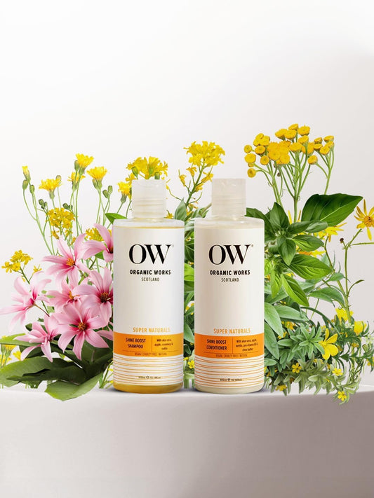 Organic Works Shine Boost Shampoo And Conditioner Combo Set – With Aloe Vera, Nettle, Rosemary & Shea Butter – 99.99% Natural, 20.23% Organic –100% Vegan & Cruelty-Free Haircare – For All Hair Types
