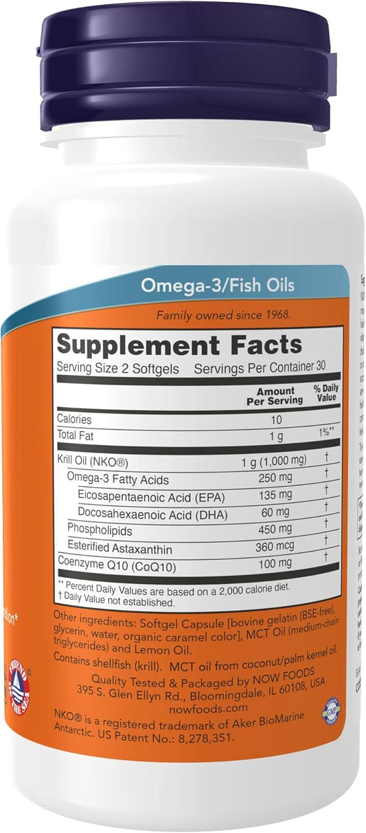 NOW Supplements, Krill & CoQ10, Phospholipid-Bound Omega-3, Heart Support*, 60 Softgels