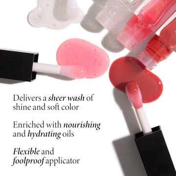 Laura Geller New York Fine Shine Glossy Lip Oil Duo, Sweet Pink + Glass Half Full - Clear Pink Lip Gloss With Hydrating Squalane