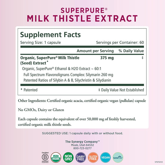PURE SYNERGY SuperPure Milk Thistle Extract | Milk Thistle Liver Detox and Cleanse Supplement | Organic Milk Thistle Extract with Silymarin | for Healthy Liver Support (60 Capsules)