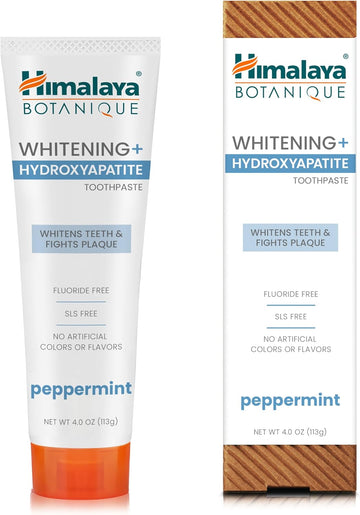 Himalaya Botanique Peppermint Whitening+ Hydroxyapatite (Nha) Toothpaste, Whiter Teeth & Fresher Breath With Hydroxyapatite Support & Peppermint Flavor, Fluoride Free, Sls Free, & Vegan, 4.0 Oz (113G)