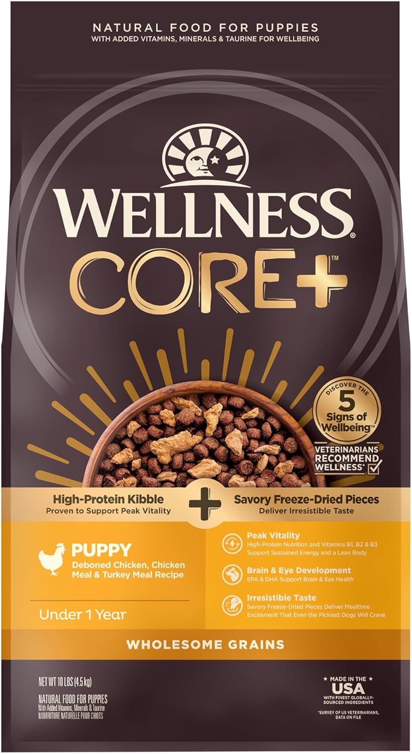 Wellness Core+ (Formerly Rawrev) Grained Dry Dog Food, Chicken With Freeze Dried Turkey, Puppy Recipe, 10 Pound Bag