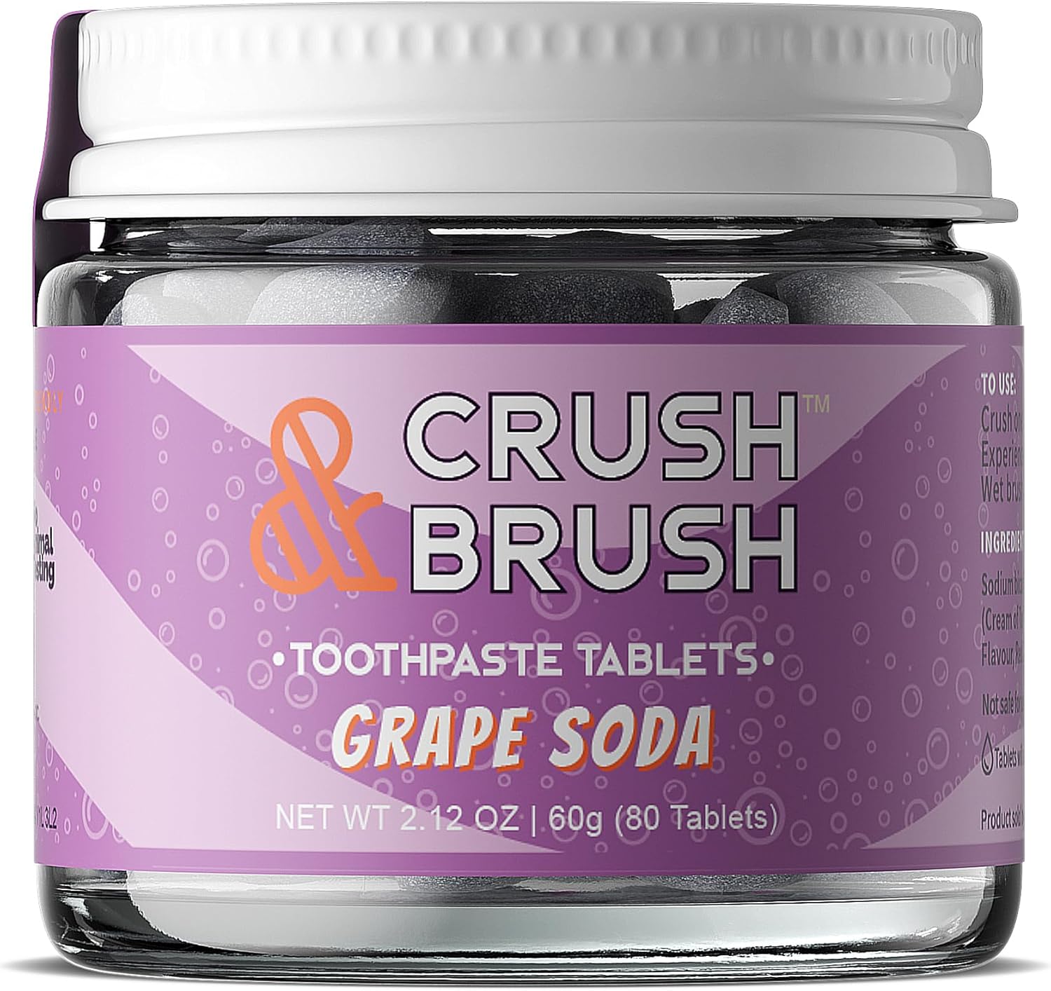Nelson Naturals Crush & Brush Toothpaste Tablets, 80 Chewable Tablets In A Glass Jar, 60G - Grape Flavor, Fluoride-Free, Vegan-Friendly, Organic - Fluoride-Free Toothpaste - Ideal For Kids & Travel : Health & Household
