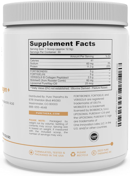 Pure Therapro Rx Triactive Collagen Plus, Collagen Powder For Hair, Skin, Nails, Bones & Joints, Hydrolyzed Collagen Powder W/Patented Peptides, Unflavored Multi Collagen Protein Powder, 30 Servings