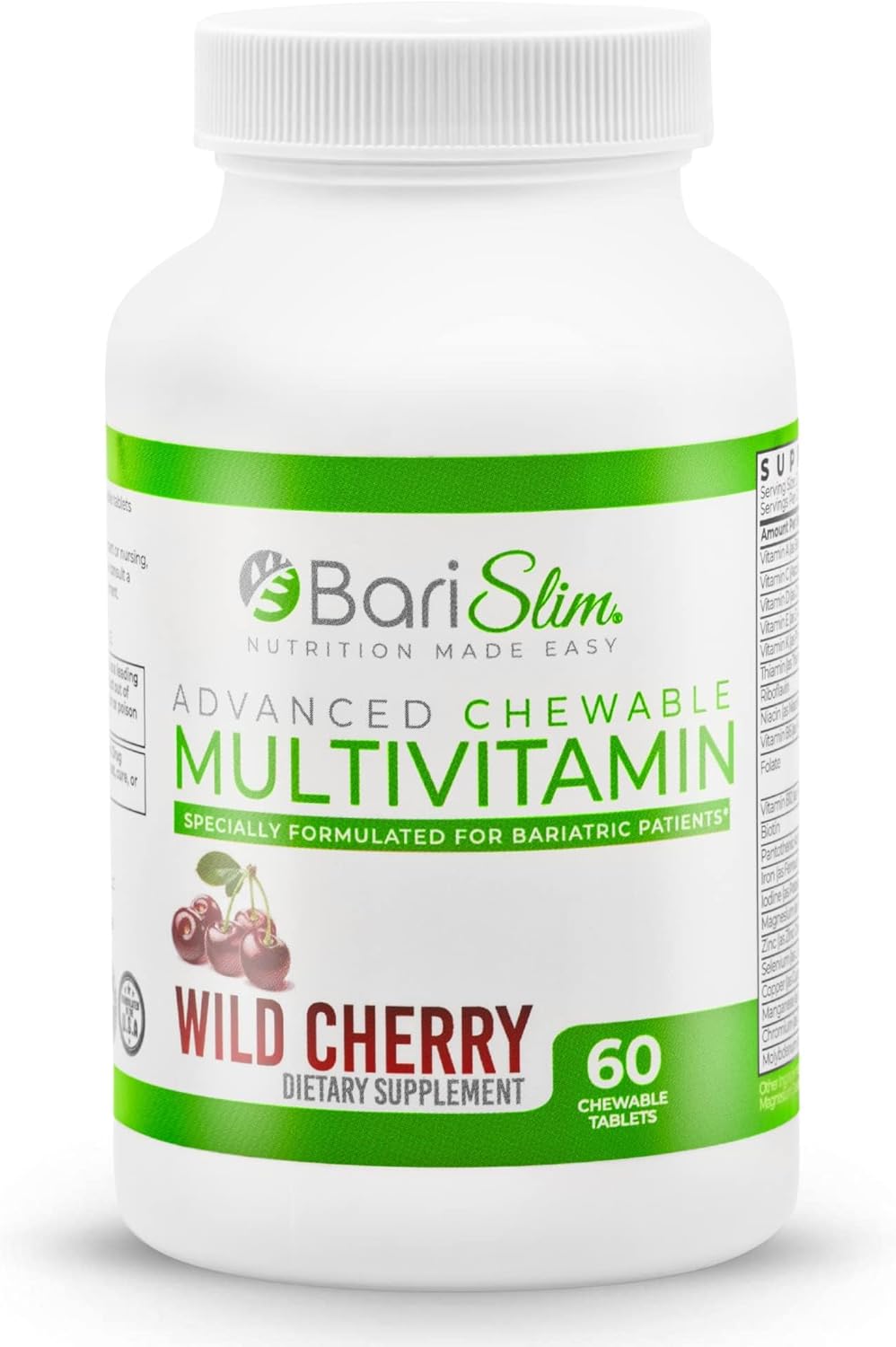 Advanced Chewable Bariatric Multivitamin Tablets - Bariatric Vitamin and Supplement for Post Bariatric Surgery Including Gastric Bypass and Gastric Sleeve | Wild Cherry (60 Count)